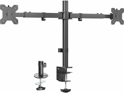 VIVO Soporte Para Monitor Dual + Portátil Para Pantallas De 13 A 27 Pulgadas Y Portátiles De 10 A 15.6 Pulgadas, Visualización De Pantalla Triple, Brazos Articulados, Negro, STAND-V013L