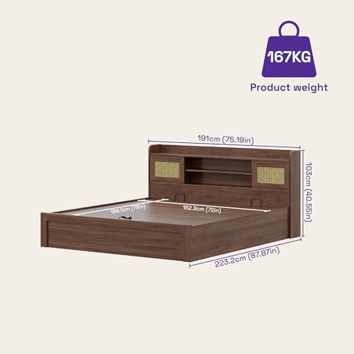 Image of Wakefit Bed | 3 Yr Warranty | King Size Bed, Comes with Hydraulic Storage, Noise-Free, Density: 680-750 kg /m, Termite & Borer Resistant, Fits Mattresses Up to 8 inches(Tesser 78x72- Columbian Walnut)