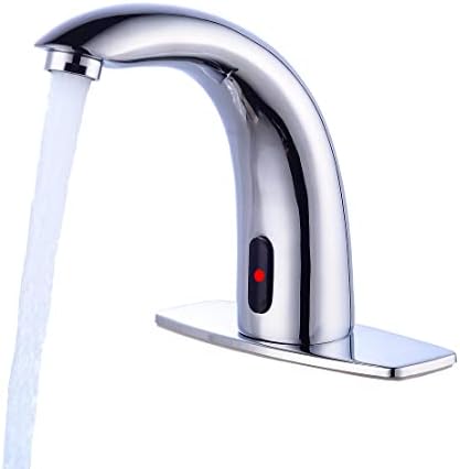 Fyeer Automatic Touchless Bathroom Faucet, Motion Sensor Activated Hands Free Basin Mixer Tap with Deck Plate and Control Box