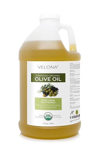velona USDA Certified Organic Olive Oil - 64 Fl Oz | 100% Pure and Natural Carrier Oil | Extra Virgin, Unrefined, Cold Pressed | Cooking, Dressing, Face, Hair, Body & Skin Care | Use Today - Enjoy Results