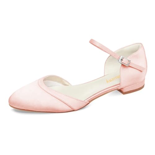 Women Lovely Almond Toe Ankle Strap Buckle Satin Flats Comfortable Insole Party Event Casual Dress Shoes Size 4-16 US