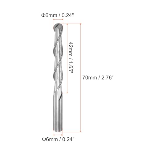 Image of HARFINGTON Ball Nose End Mill 6mm Diameter 42mm Cutting Length 6mm Shank High Speed Steel 2 Flutes Spiral Upcut CNC Router Bits