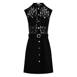 100% Polyester recyclé Morgan - Robe Courte Noire Unie en Dentelle ajourée à Coupe Droite sans Manches - Taille Numeric_36