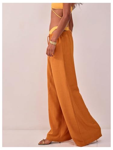 Image of RoseSeek Women's Wide Leg Linen Pants Mesh Beach Cover Up Vacation Outfits