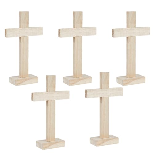 SUPERFINDINGS 5 Stück Holzkreuz Mit Ständer Schreibtisch Unbehandeltes Holzkreuz Tischkreuz Ornamente Osterdekor Für Heimwerker Basteln Tafelaufsätze Wanddekoration Heimdekoration Gebetsgeschenke