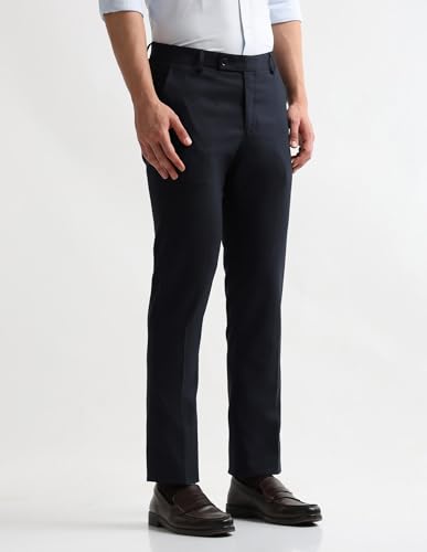 Image of Arrow Textured Tapered Fit Formal Trousers for Men - Full Length Formal Pants for Men Office Wear