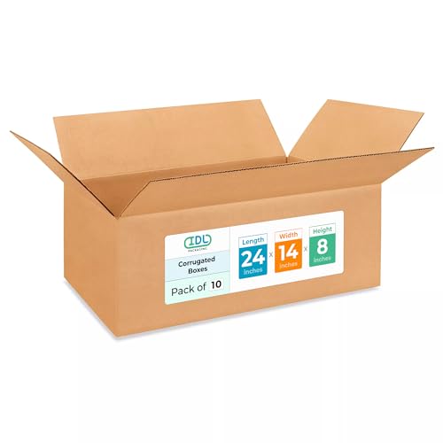 Large Shipping &amp; Moving Boxes 24x14x8 inches (10-Pack) - Extra Strength 200 lb vs Regular - Corrugated Large Boxes for Moving - Shipping Box for USPS, UPS, FEDEX by IDL Packaging