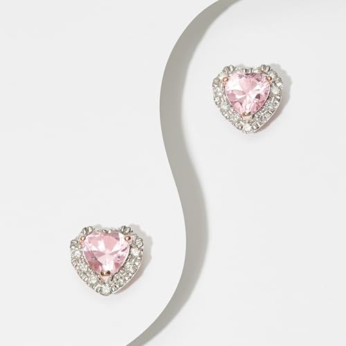 Amazon Essentials 18K Rose 18K Gold Over Sterling Silver Created Pink Sapphire and 0.2 Carat Total Weight Lab Grown Diamond Heart Halo Stud Earrings (previously Amazon Collection)