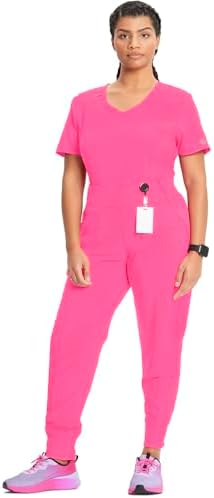 Infinity Women's Scrub Jogger Pants Mid Rise Bottoms with 5 Pockets, Moisture Wicking & 360° Stretch Fabric - CK110AP, M Petite, Carmine Pink — view 7