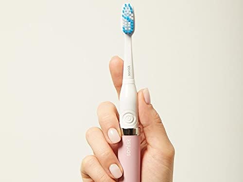 Sonisk Pulse | Battery Powered Electric Toothbrush | Sonic Technology | 1x Battery, 2X Brush Heads, 1x Travel Case Included | 31,000 Strokes Per Minute | Antimicrobial | Portable Size | Dusty Pink