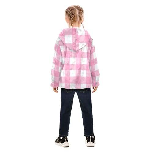 GuoChe Pastel Pink Plaid Boy Hooded Fleece Jacket4