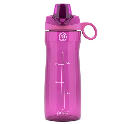 Pogo BPA-Free Plastic Water Bottle with Chug Lid, Fuchsia, 18 oz.