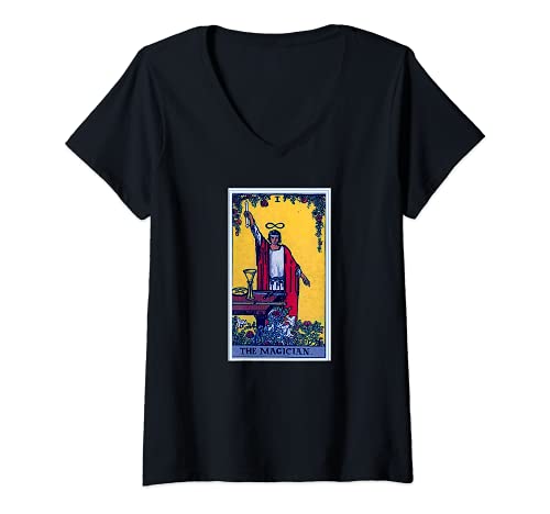 Womens The Magician Tarot Card V-Neck T-Shirt, Black
