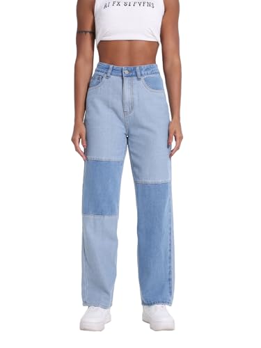 Girls Jeans Women Denim Pants High Rise Patchwork Trendy Straight Leg Casual Comfy Jeans Pants