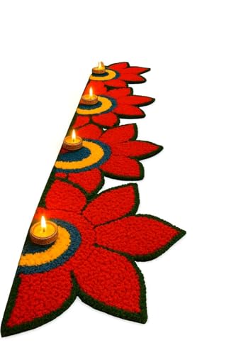 Image of Artificial Flower Wedding Haldi Platter Decoration Petal Rangoli Mat Traditional for Wedding, Haldi, Mehndi, Sankranti Home Decor, Diwali 12 inches (Red, Pack of 4)