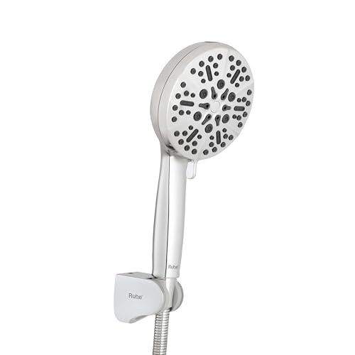 Image of Ruhe Peak Multi-Functional Octa-Flow Modes ABS Hand Shower with 1.5 Meter 304-Grade Stainless Steel Hose & Hook, Chrome Finish