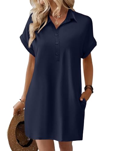 Image of HOTOUCH Womens Summer Shirt Dress 2026 Short Sleeve Floral Shift Dress Casual Loose Flowy Beach Sundress with Pockets