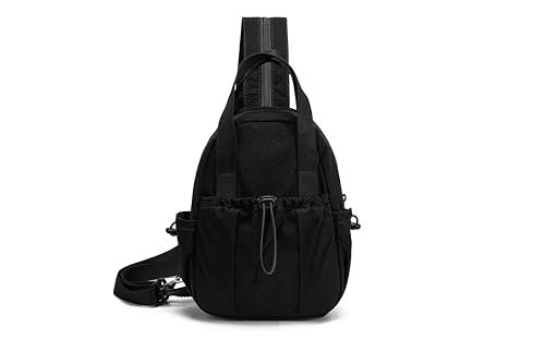 Women's Small Crossbody Sling Bag - Convertible Mini Backpack & Chest Bag, Lightweight Daypack for Hiking, Travel, Daily Use, Black