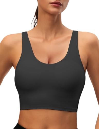 Women Built in Bra Tank Top High Impact Longline Padded Sports Bra Black - image 1