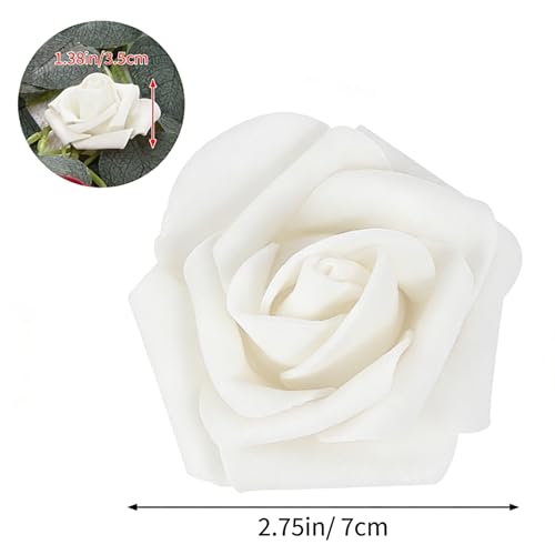 Image of 50Pcs Real Looking White Artificial Rose Flower Heads, Foam Fake Roses for DIY Wedding Decorations Baby Shower Centerpieces Home Party Valentine's Day Mother's Day Decor