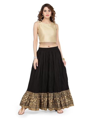 Image of Varanga Women's Cotton Knee-Length Frills Skirt