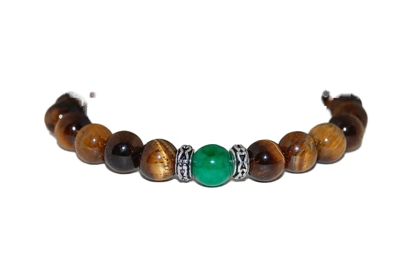 Bracelet œil de tigre et malachite 8mm multicolore réglable pour homme et femme