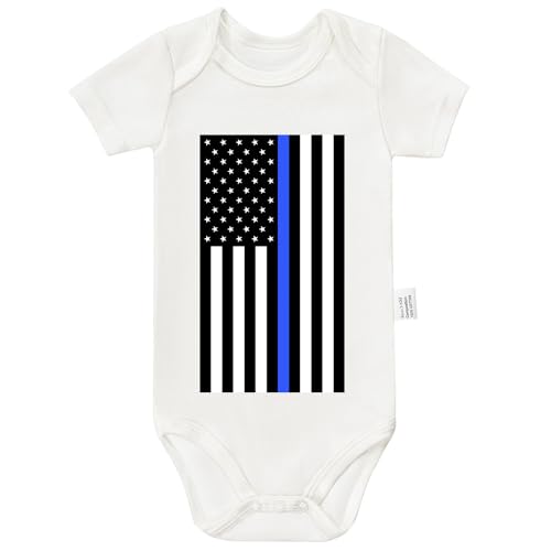 N FAOMIN Thin Blue Line Bodysuit, Newborn Gifts Baby Boys Girls Toddler, American Flag Support Police Cotton Romper Short Sleeve Infant Jumpsuit Outfits (White, 0-3 Months)