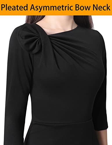 VFSHOW Womens Pleated Asymmetric Bow Neck Work Business Office Cocktail Party Pencil Sheath Dress3