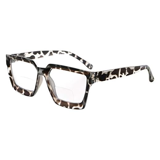 Eyekepper Óculos De Leitura Bifocais Femininos - Elegantes Para Leitura, Lentes Transparentes, Armação Grande, Cinza/Tartaruga +2,50