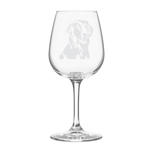 Etched Laser Art Personalized Dog Themed Etched Wine Glass - Custom Dog Breed Wine Glasses for Pet Lovers, Personalized Birthday Gift for Men & Women - Flat Coated Retriever, 12.75 oz