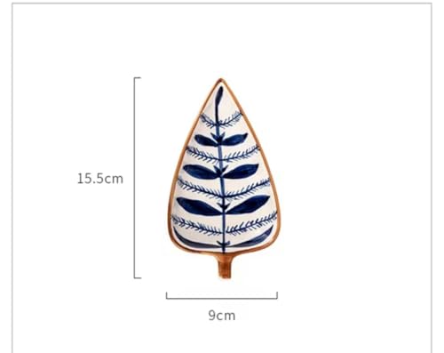 Image of Beyond Homes Ceramic Serving Platters | 4 Leaf-Shaped Platter Plates with Wooden Tray Set for Serving | Hand Painted Dry Fruits Serving Tray | Appetizer Serving Dishes for Kitchen (White & Blue)