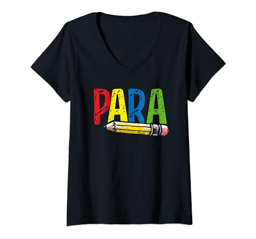Womens Funny Teacher Assistant Gift - Cute Para Paraprofessional V-Neck T-Shirt