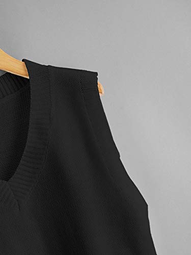 Romwe Women's Knit Sweater Vest Women Crop Y2K Sweater Vests V Neck Sleeveless Jk Uniform Pullover Knitwear Tops Black M #TOP2