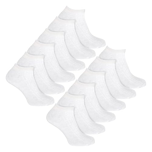 Sock Snob - Paquete de 12 calcetines deportivos 100% algodón para mujer, calcetines cortos de corte bajo en blanco y negro (4-8, blanco), blanco, 4-8