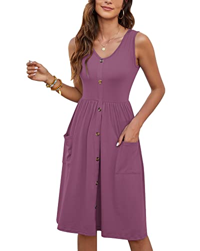 Image of MOLERANI Women Summer Dresses Sleeveless Casual Loose Swing Button Down Midi Dress with Pockets