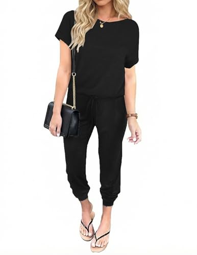 Ekouaer Jumpsuits for Women Dressy Summer Romper Casual Spring Vacation Outfits 2026 One Piece Travel Clothes Black L