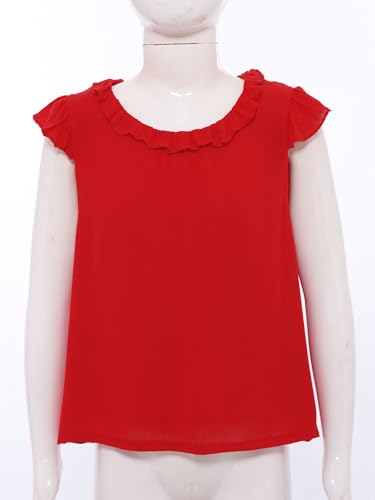 Kids Girls Summer Ruffle Sleeve Shirt Frill Crewneck Tee Tops Casual Cute Blouse3