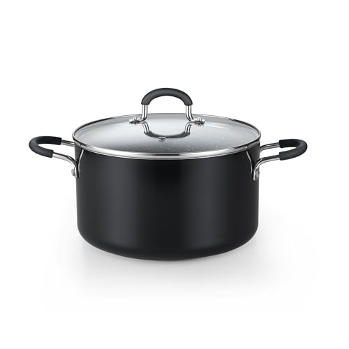 Image of Cook N Home 6-Quart Nonstick Stockpot with Lid, Professional Granite Stock Pot Non Stick Soup Gumbo Pasta Cooking Pot with Silicone Handle, Heavy Gauge Aluminum Induction Cookware, Marble