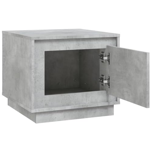 Table basse gris béton en bois avec porte et niche de rangement compacte