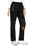 PASUDA Womens Waterproof Walking Trousers Thermal Hiking Pants Fleece Lined Ladies Winter Outdoor Windproof Joggers Warm Softshell Fishing Ski Snow Pants with Knee Friction Prevention (Black, L)