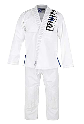 Raven Fightwear BJJ Gi Pearl Weaver Blanco Azul Men's Brasileños Jiu Jitsu Kimono Hombre MMA Uniform Algodón Judo Grappling Artes Marciales Karate (White, A1)