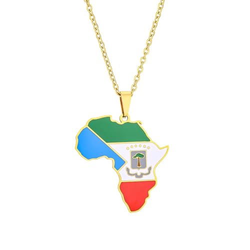 Macracrua Collier léger avec pendentif drapeau de la Guinée équatoriale - Carte de l'Afrique - En acier inoxydable - Bijou de fierté équato-guinéenne, 50cm Chain, Acier inoxydable, Pas de pierre