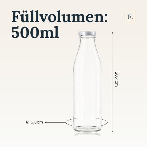 Foto von Flaschenbauer - Milchflaschen 500ml 8er Set - Glasflaschen zum Befüllen, weiße Glasflasche mit Twist-Off Deckel & Ersatzdeckel, Saftflaschen, Smoothie Flasche, Vorratsflaschen - Made in Germany