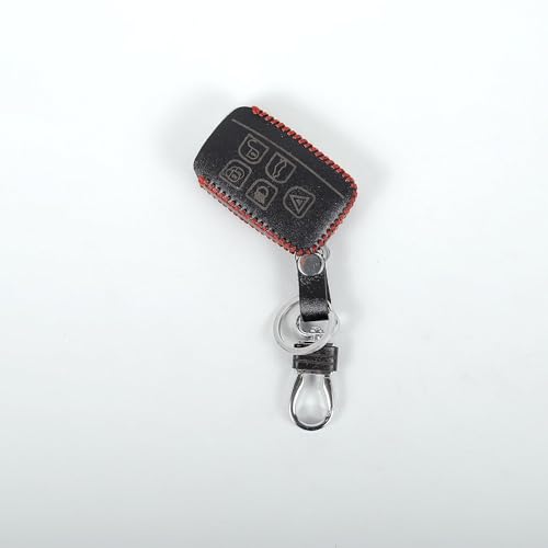 Image of Leather Smart Car Key Cover Case with Metal Hook Keychain for Range Rover Old (Black)