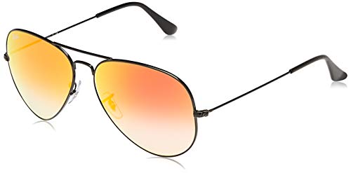 RB3025 Aviator Classic Mirrored Sunglasses, Shiny Black/Orange Mirror Gradient, 58 mm