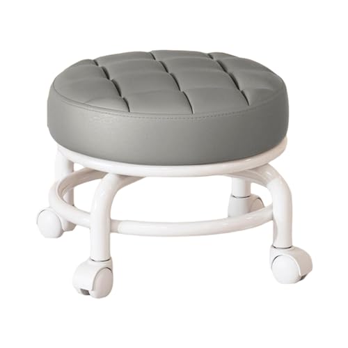 Taburete giratorio universal con ruedas bajas, asiento gris para tareas domésticas para sala de estar, oficina, cocina, fácil movilidad, diseño cómodo