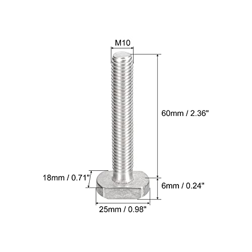 Image of uxcell T-Slot Bolts, 2pcs M10x60mm T Slot Drop-in Stud Sliding Bolts 304 Stainless Steel T Shape Screws for T Track