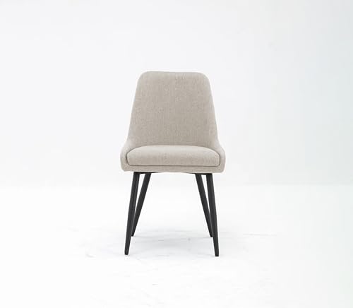 Image of Finch Fox Morris Glam Comfortable Fabric Upholstered Padded Living Room Side Dining Chair for Cafeteria Bedroom, Restaurents, Home, Office with Black Metal Legs in Cream Color