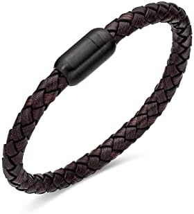 FANCIME Uomo Vera Pelle Bracciale Pietra Perline con Chiusura Magnetica Gioielli Regalo per Uomo Ragazzo – Lunghezza 21CM