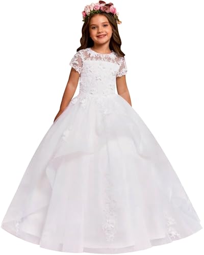 Tulle Flower Girl Dresses for Wedding Lace Appliques Princess Pageant Dress Girls Bridesmaid Party Ball Gown